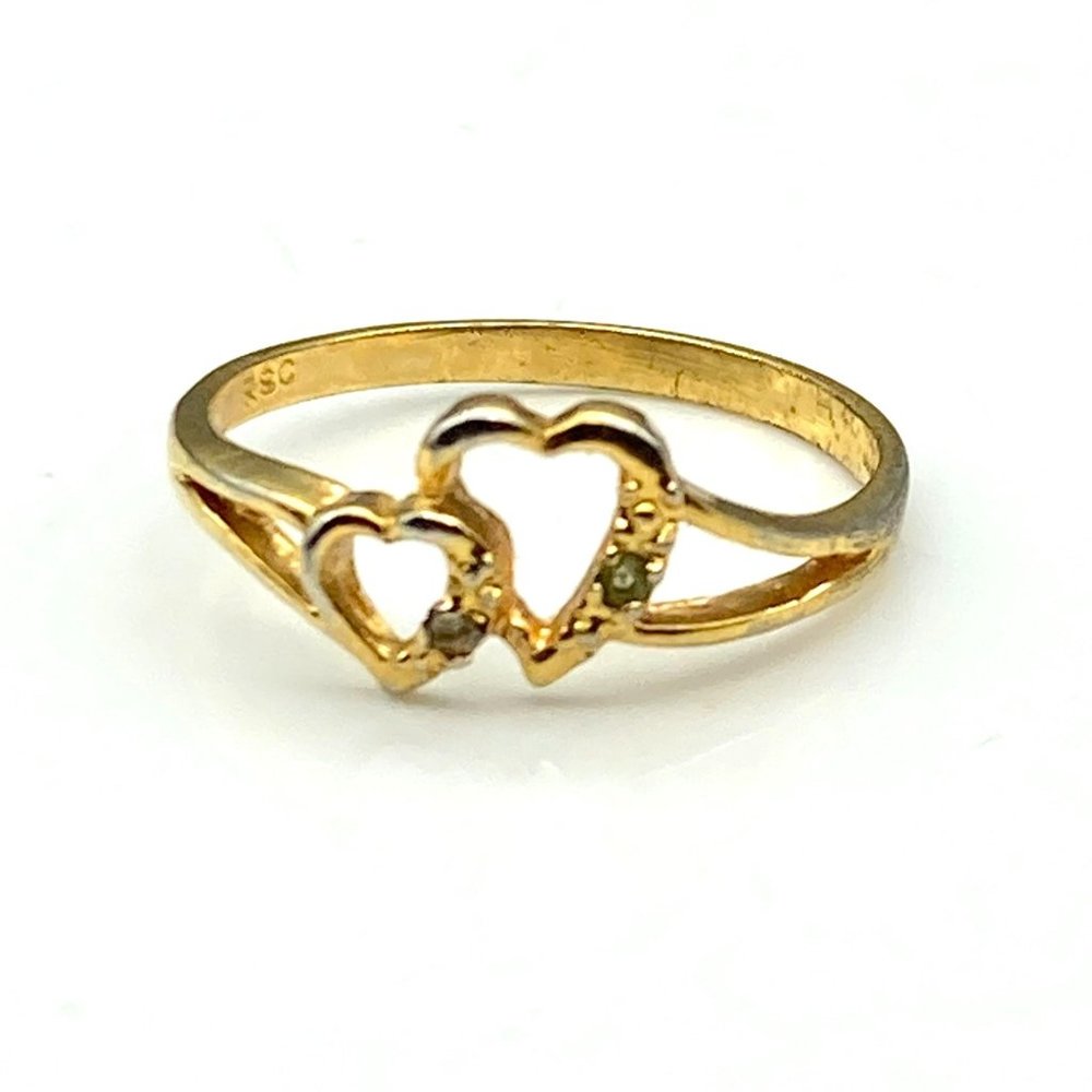 Vintage Ring RSC 18KGE CZ Double Heart Ring with Elegant Minimalist Crystal Spar